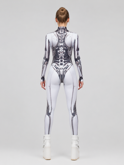 Cyberpunk Robot Jumpsuit with Mechanical Skeleton back view