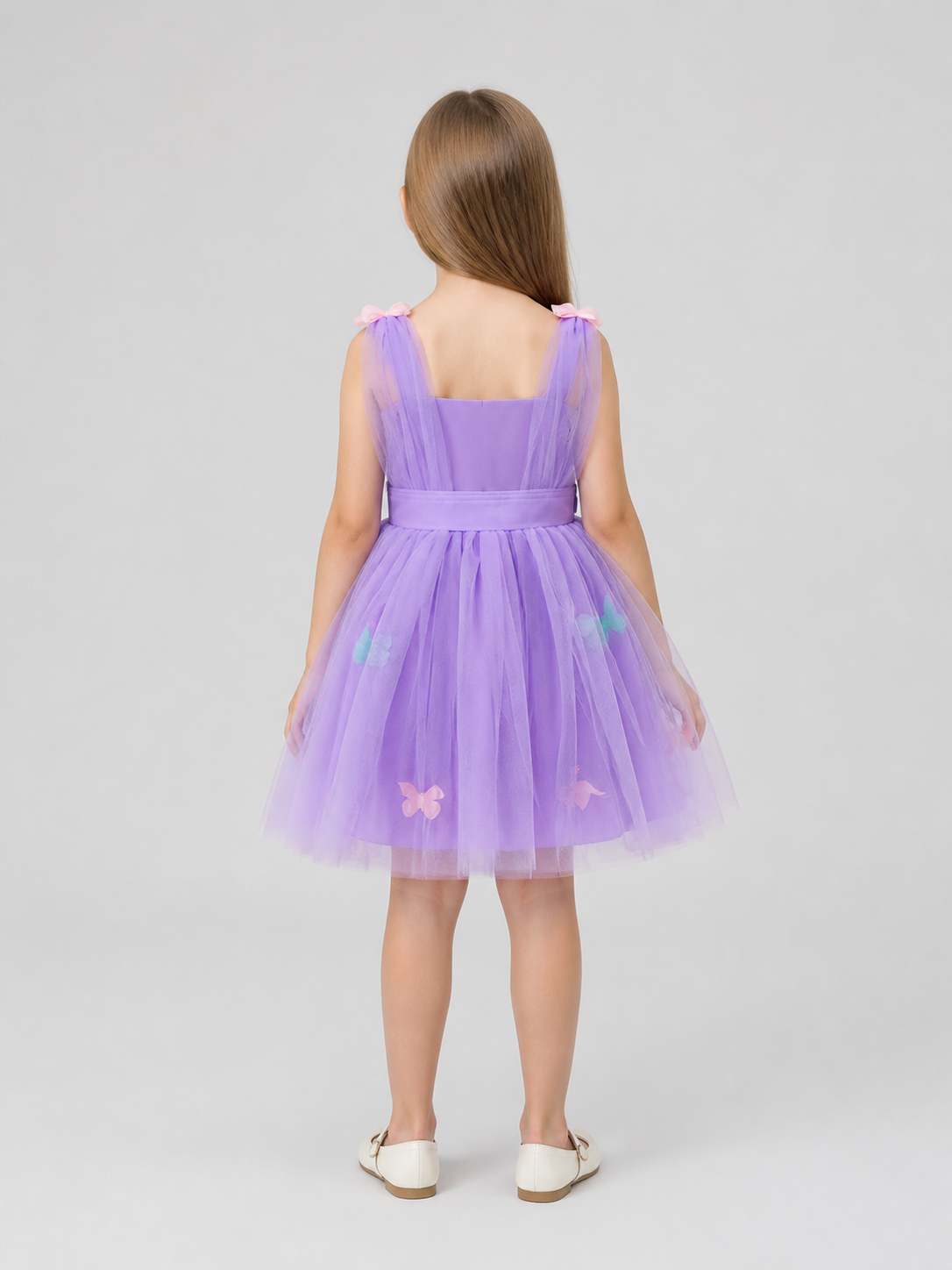 Sleeveless Girls’ Tutu Dress with Butterflies back view