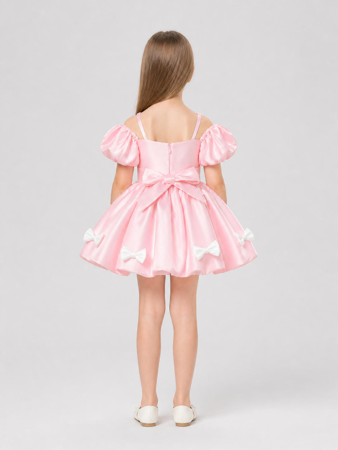 Princess Dress with Puff Sleeves for Flower Girls back view