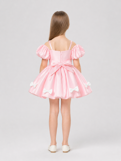Princess Dress with Puff Sleeves for Flower Girls back view