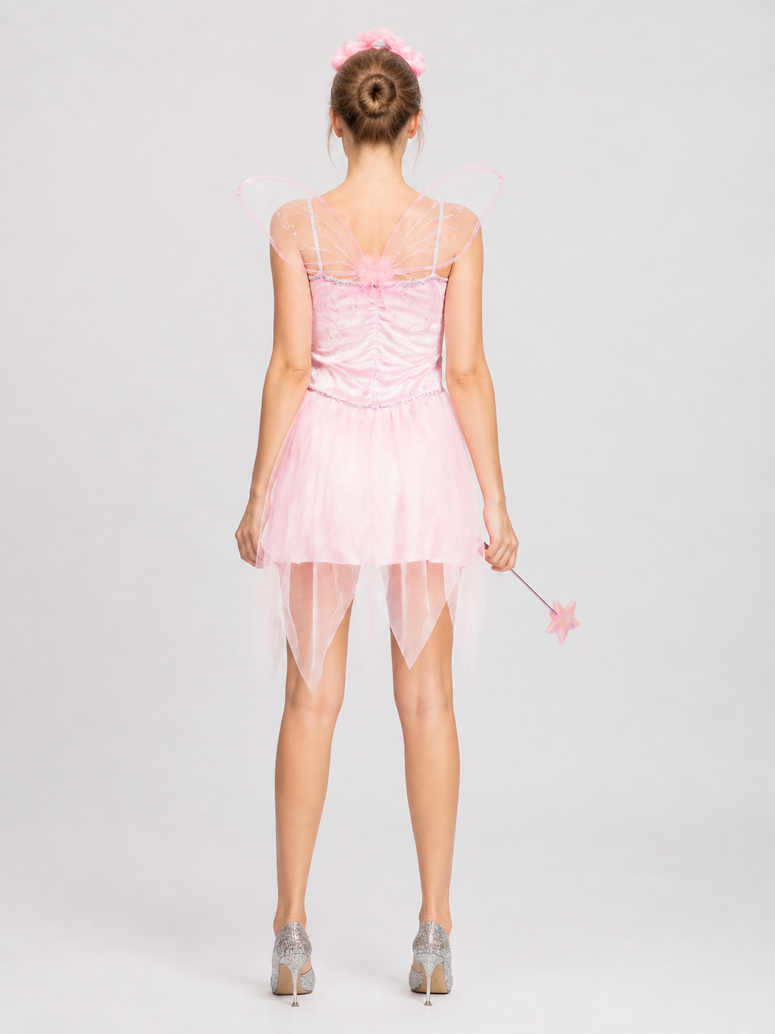 Pink Layered Dress with an Asymmetrical Hem back view