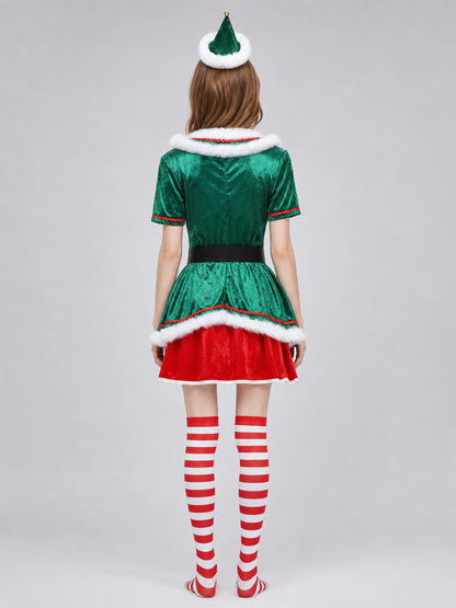 Elf Christmas Costume with Hat and Knee-High Socks