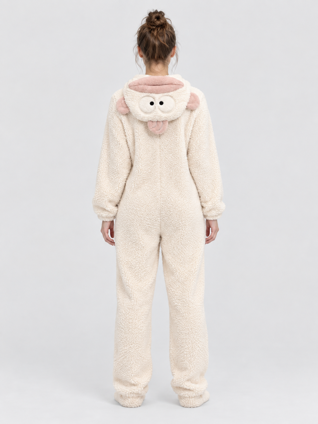Coral fleece hooded pajama jumpsuit with ears