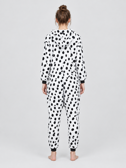 White Kigurumi Pajama with Black Spotted Print