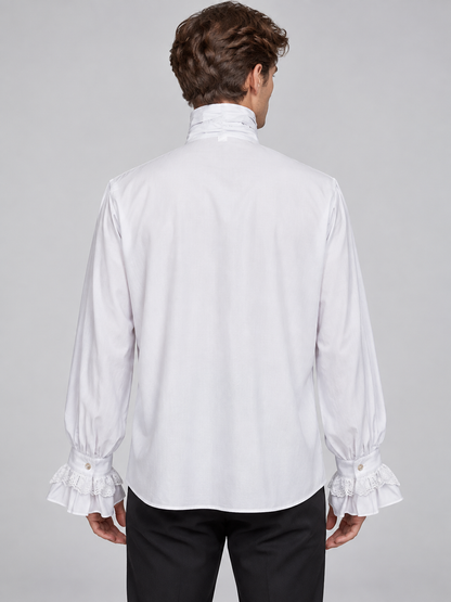White Historical-Style Shirt with Lace Jabot