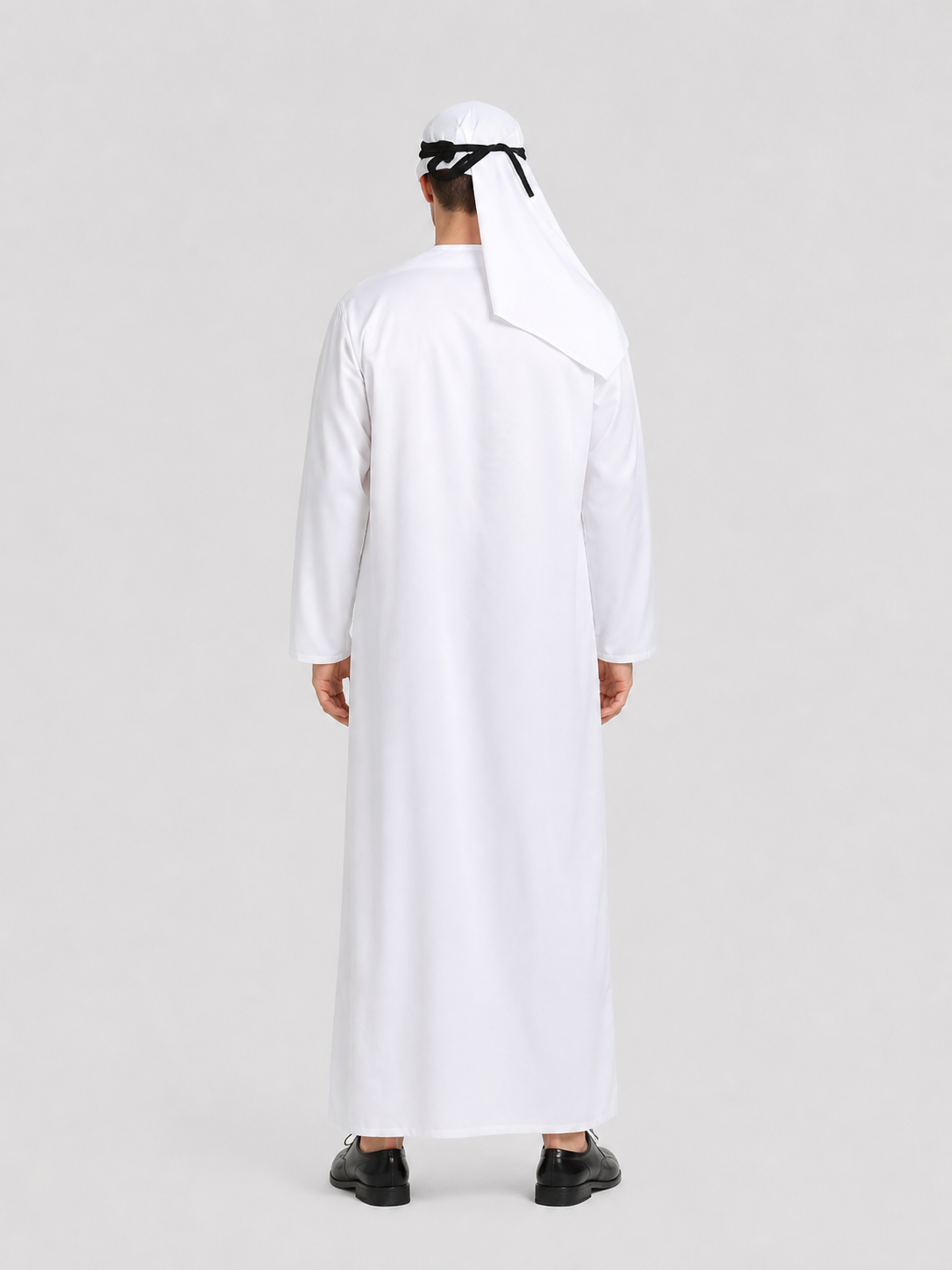 Carnival Costume: White Long Robe and Headwear back view