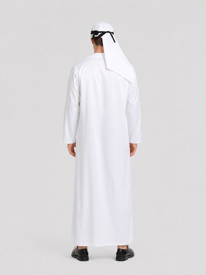 Carnival Costume: White Long Robe and Headwear back view