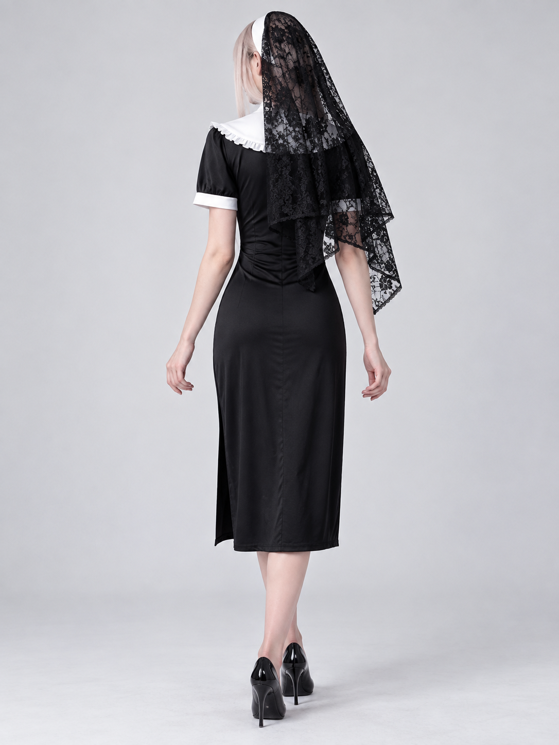 Black Carnival Dress with Cross and Veil Cape