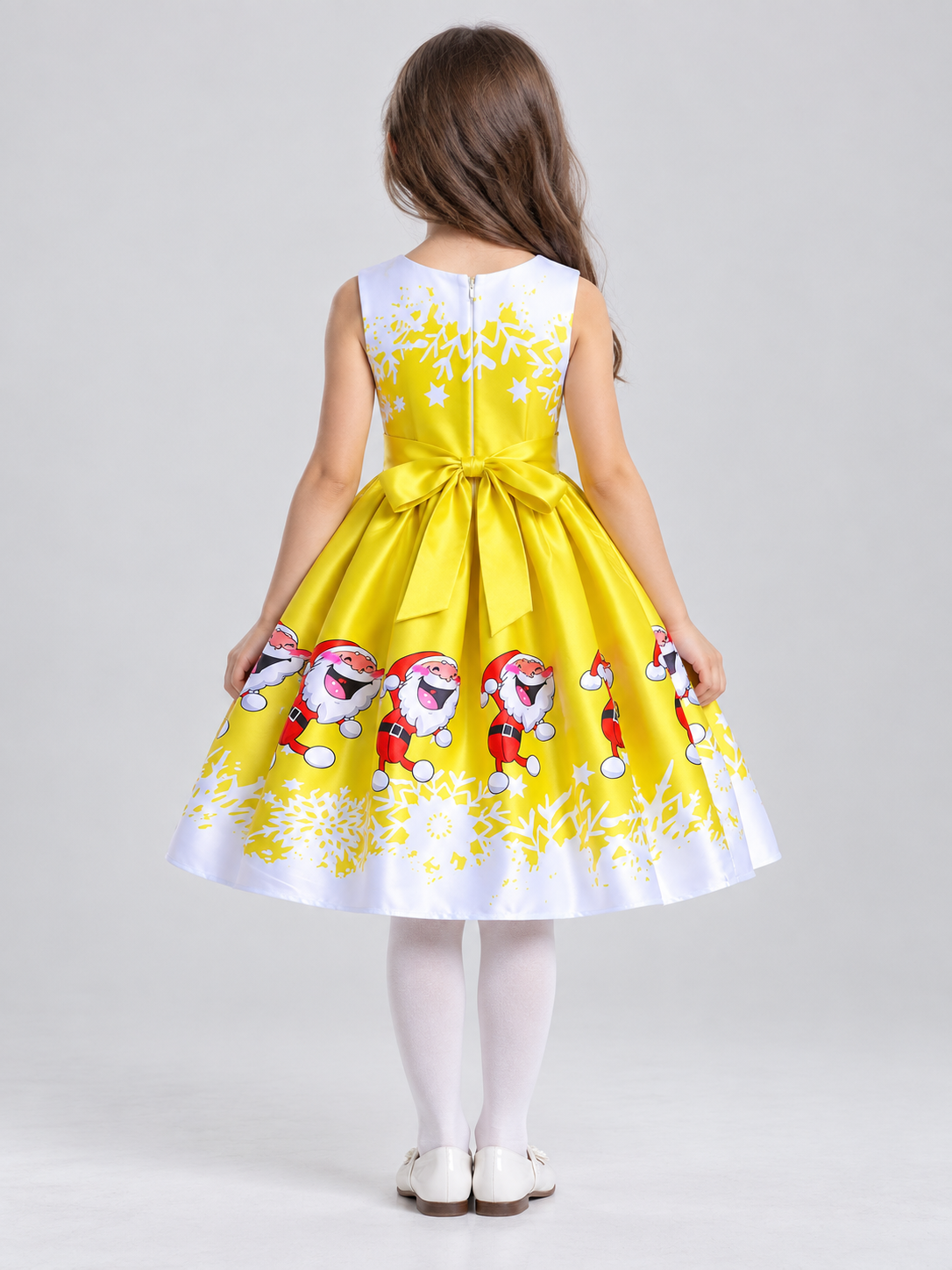 Girls' Dressy Dress with Winter Print and Bow