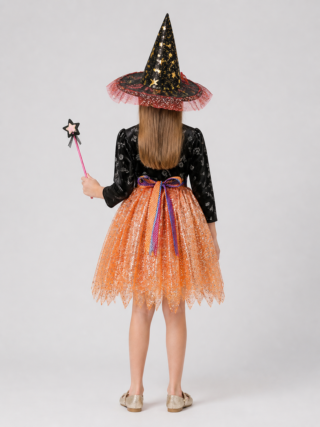 Carnival Costume with Dress, Hat, and Magic Wand back view