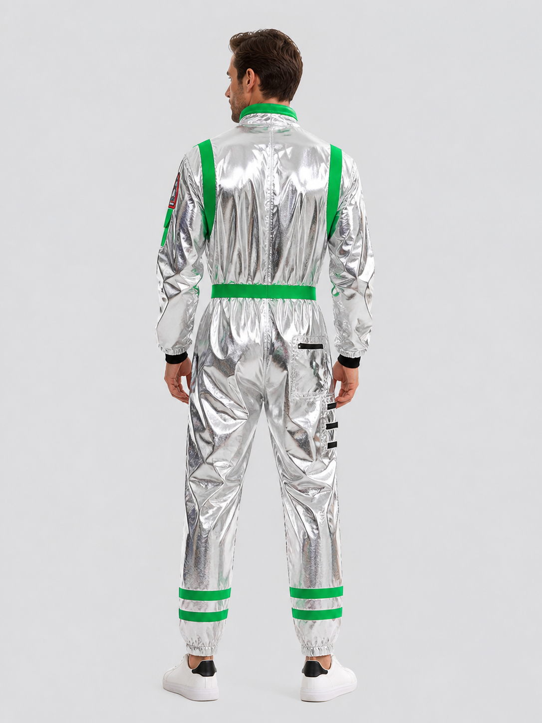 Silver and Green Astronaut Jumpsuit Costume back view