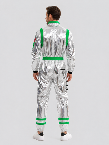 Silver and Green Astronaut Jumpsuit Costume back view