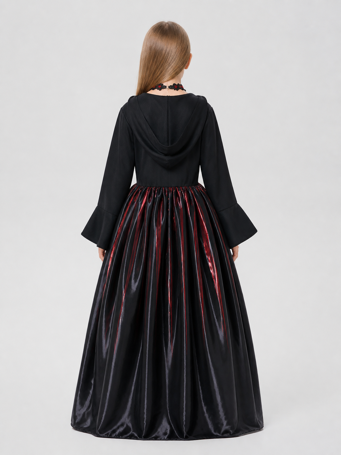 Halloween Dress with Skull and Red Stripes, Hood back view