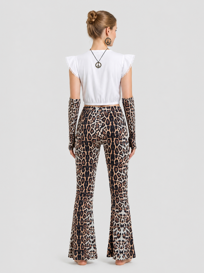 Leopard Print Set: Top, Flare-Leg Pants, and Accessories back view