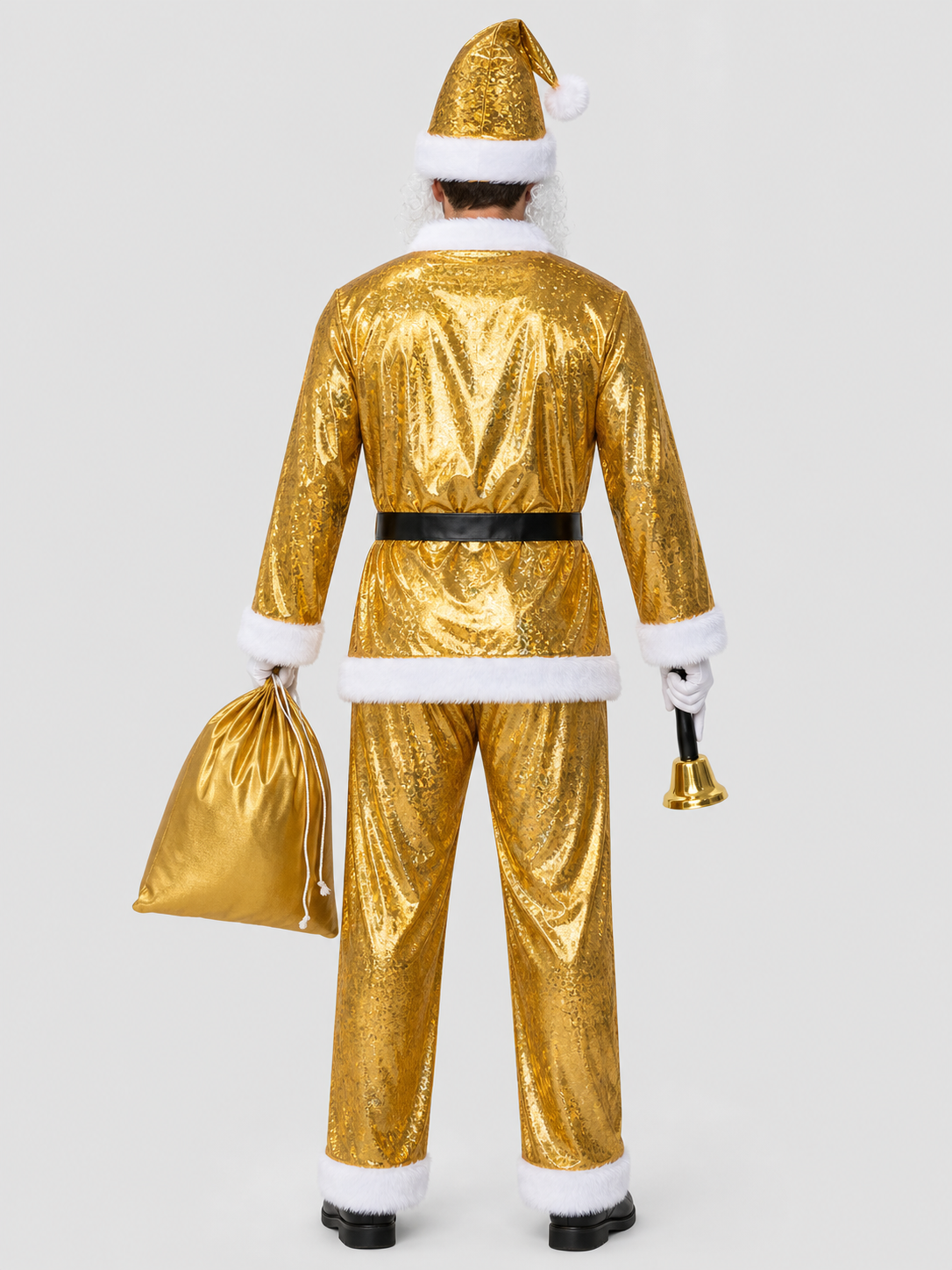 Gold Santa Claus Costume with Accessories back view