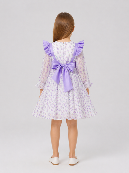 Children's princess dress with floral print and bow back view
