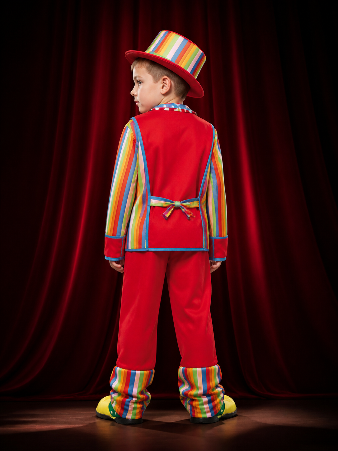 Kids' Multicolor Clown Circus Costume Set with Hat, Long-Sleeve Outfit back view