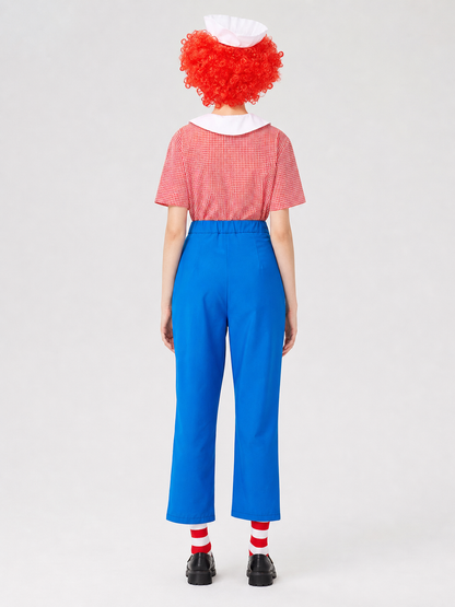 Halloween clown costume with red wig