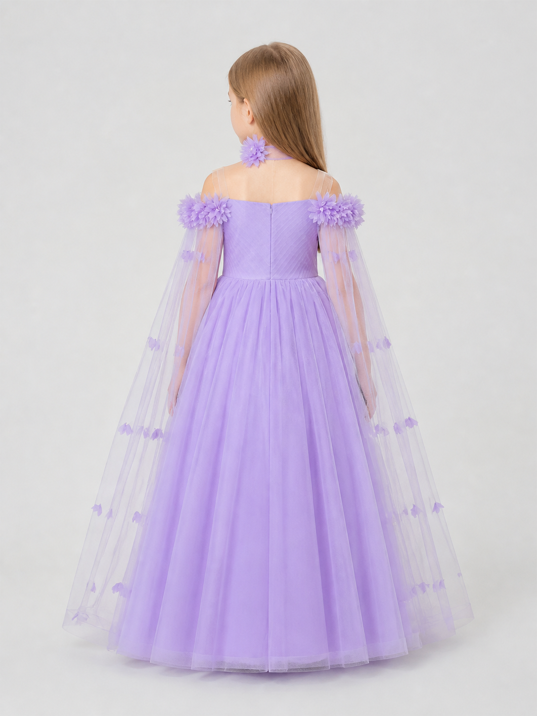 Long Light Purple Princess Dress with Tulle back view