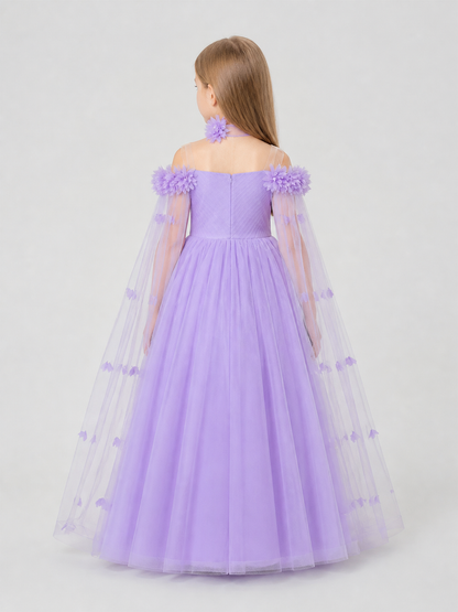 Long Light Purple Princess Dress with Tulle back view