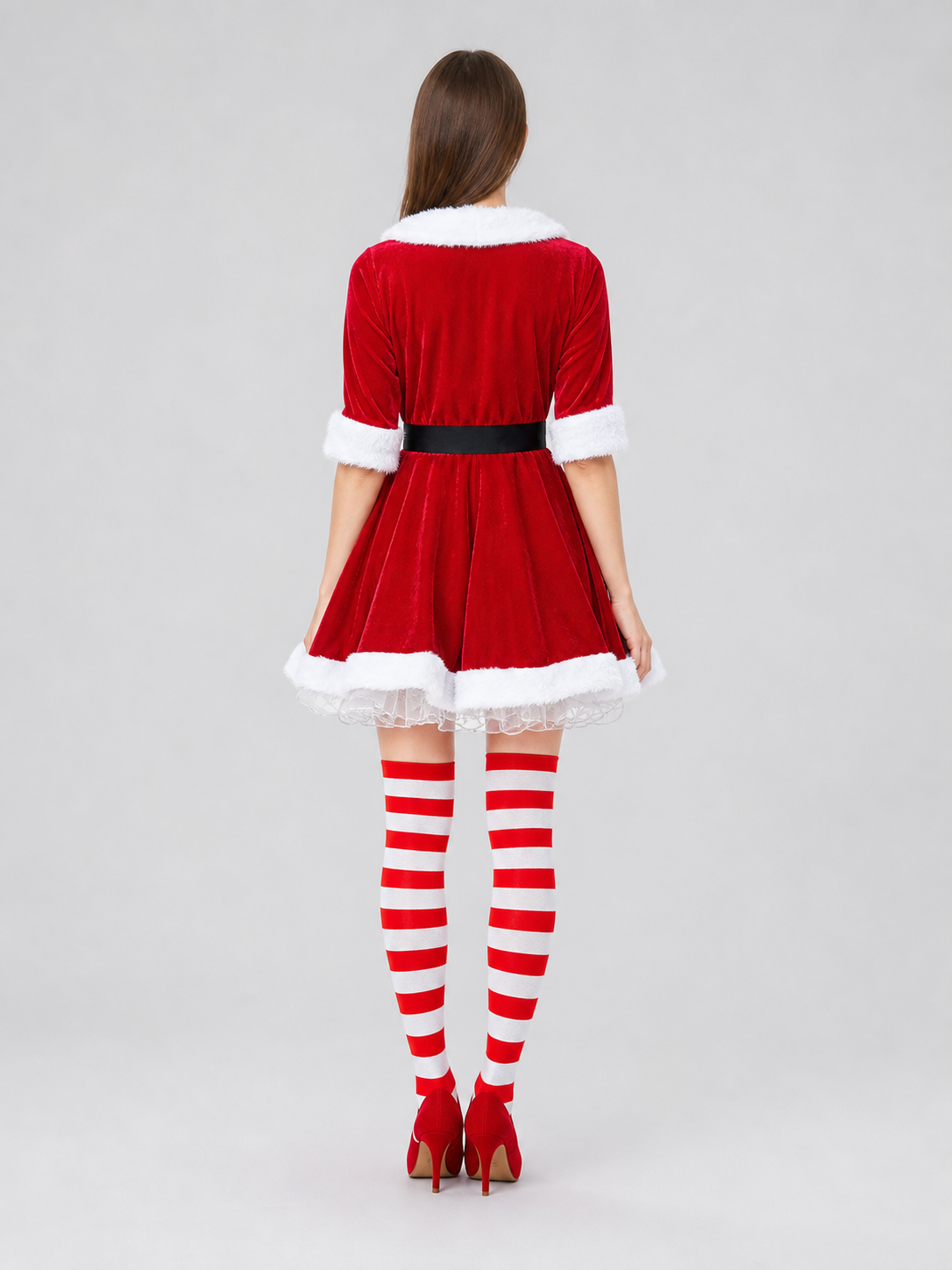 Santa Christmas Dress Costume with Belt and Stockings