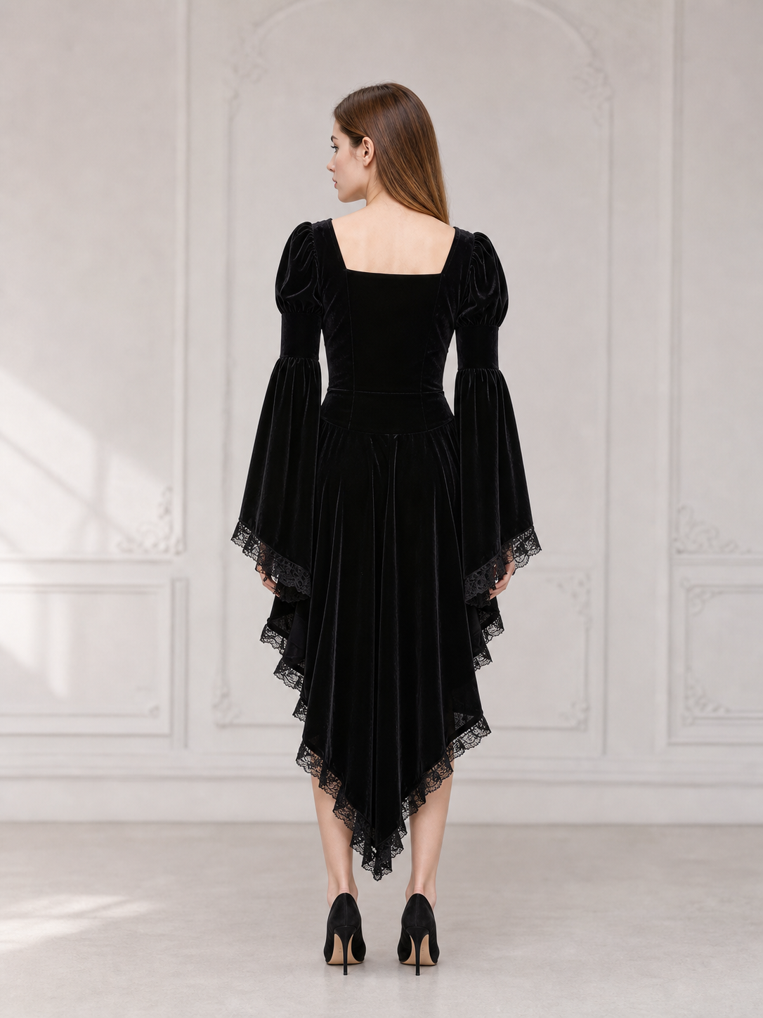Gothic Cosplay Dress with Lace and Zipper