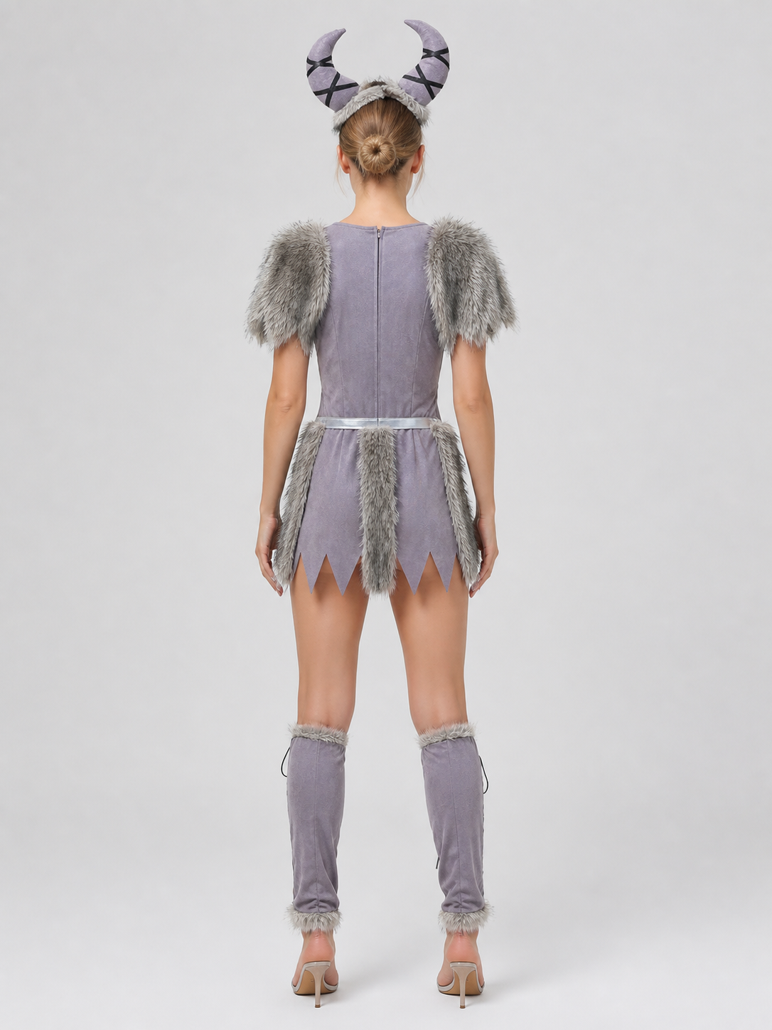 Halloween Viking Costume with Horns and Fur back view