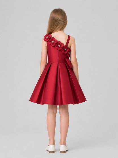 Dressy Burgundy One-Shoulder Dress with a Full Skirt