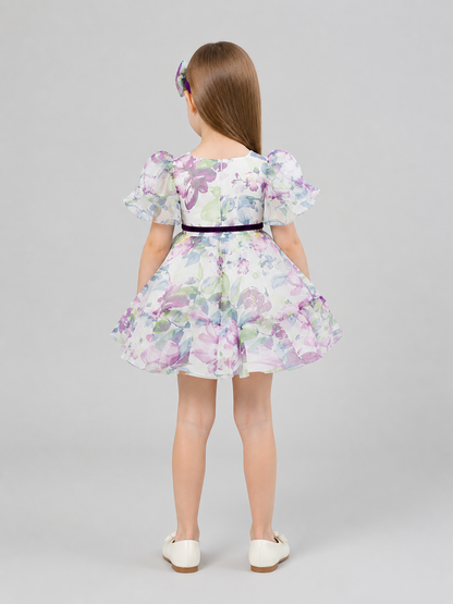 Tutu Dress with Bows and Floral Print for Special Occasions back view
