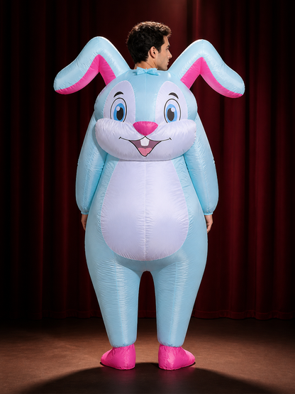 Unisex Cartoon Blue Rabbit Inflatable Costume, Easter Bunny Outfit for Party back view