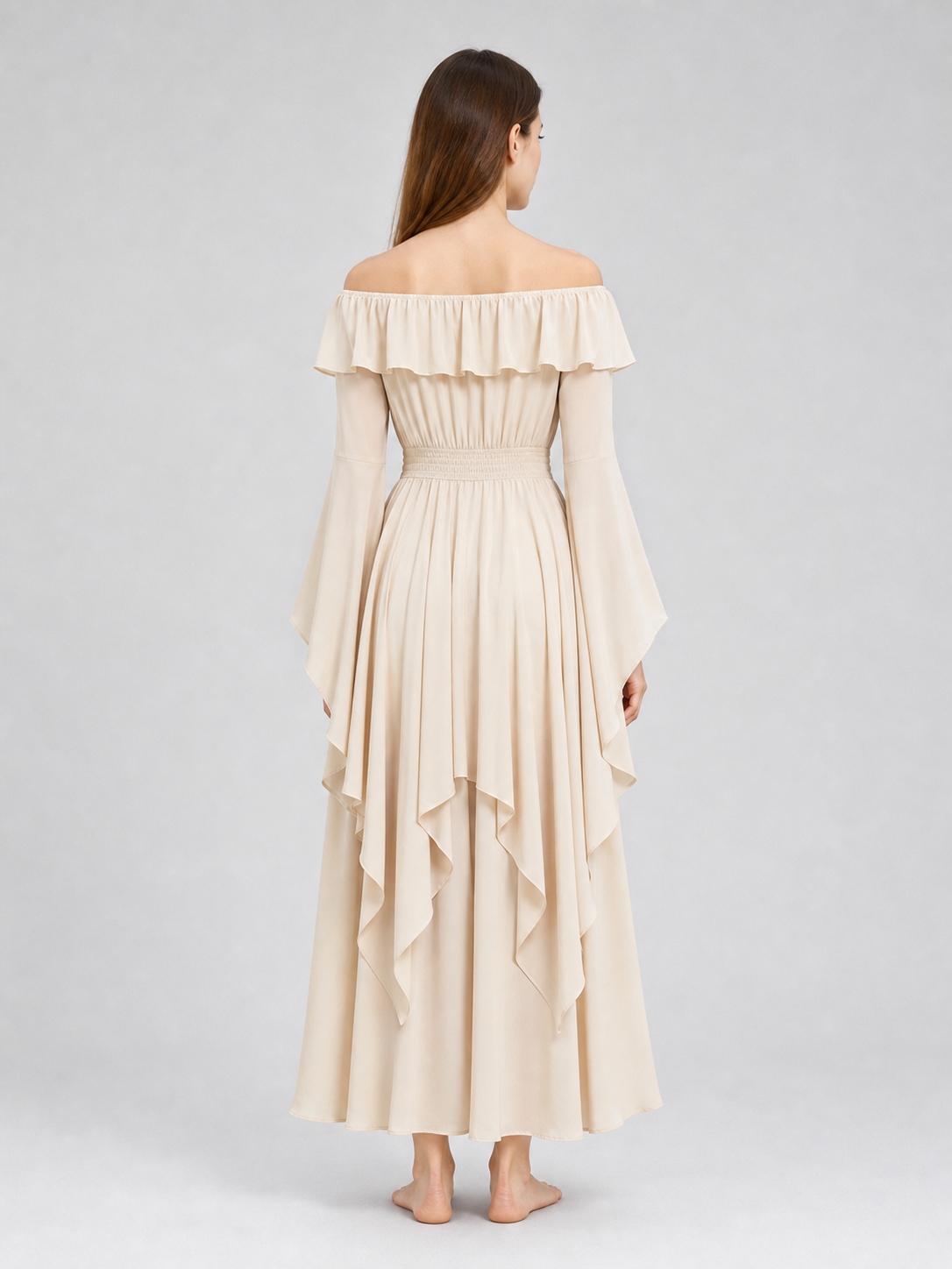 Long Off-the-Shoulder Dress with Ruffles