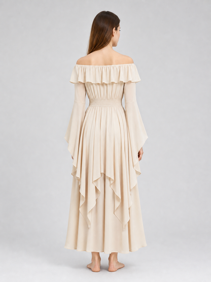 Long Off-the-Shoulder Dress with Ruffles