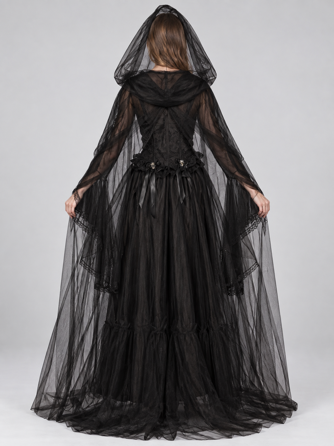 Black Vampire Costume with Veil and Sleeves