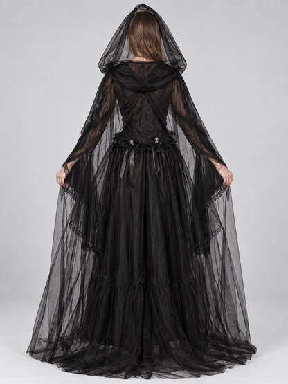 Black Vampire Costume with Veil and Sleeves