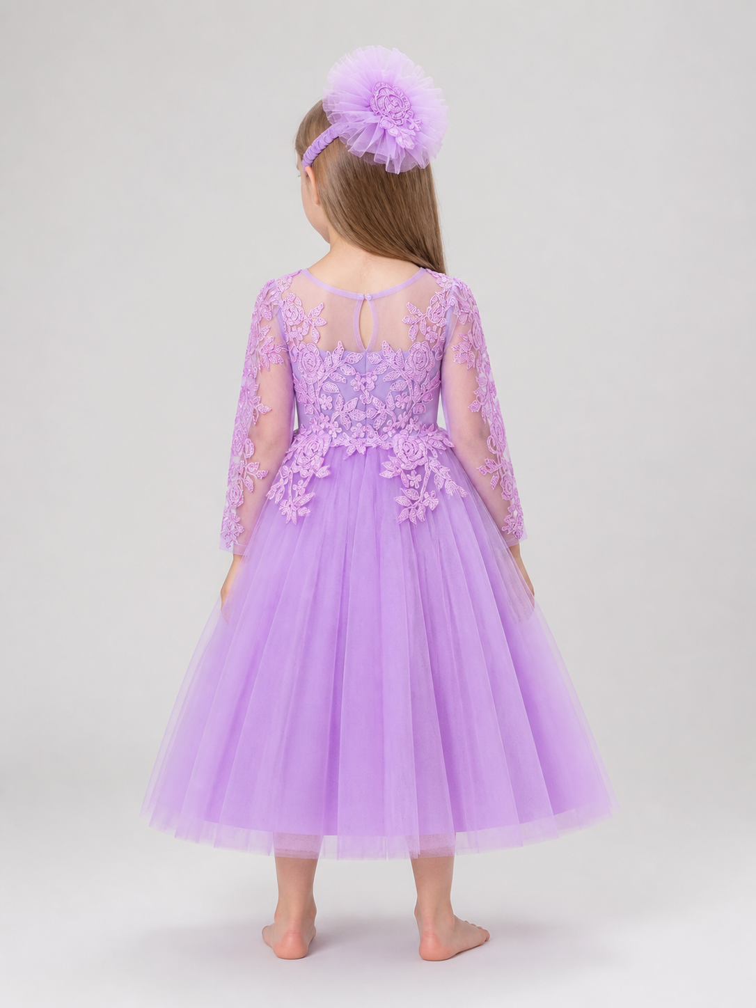 Children’s Princess Dress with Embroidery and Floral Headband back view