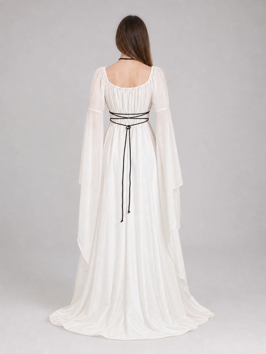 White Long Dress with Black Lacing