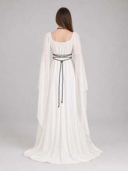 White Long Dress with Black Lacing