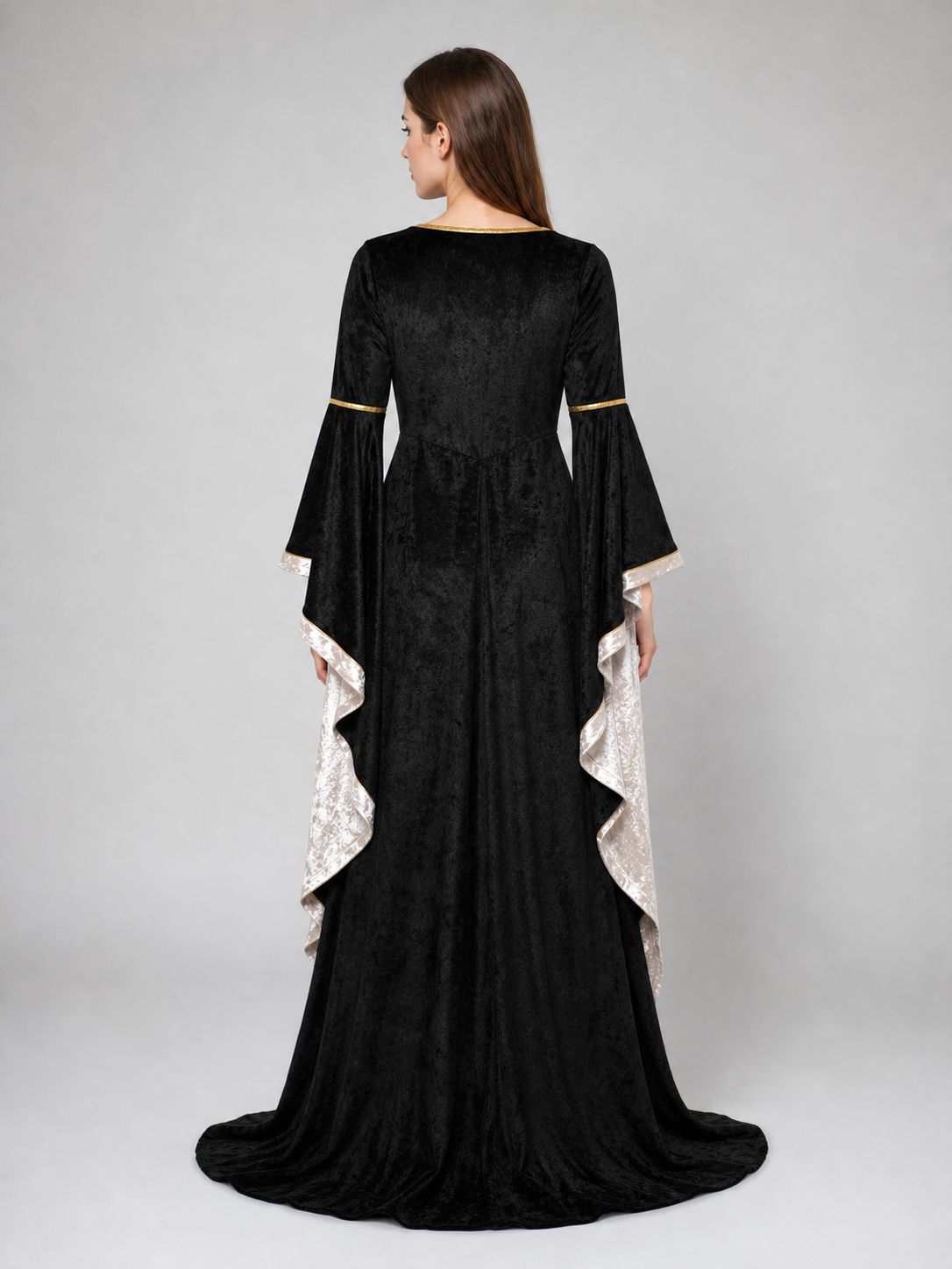 Floor-Length Dress with Corset Lacing and Ruffles