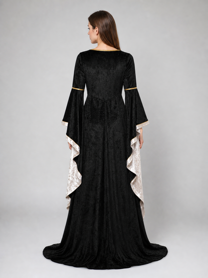 Floor-Length Dress with Corset Lacing and Ruffles