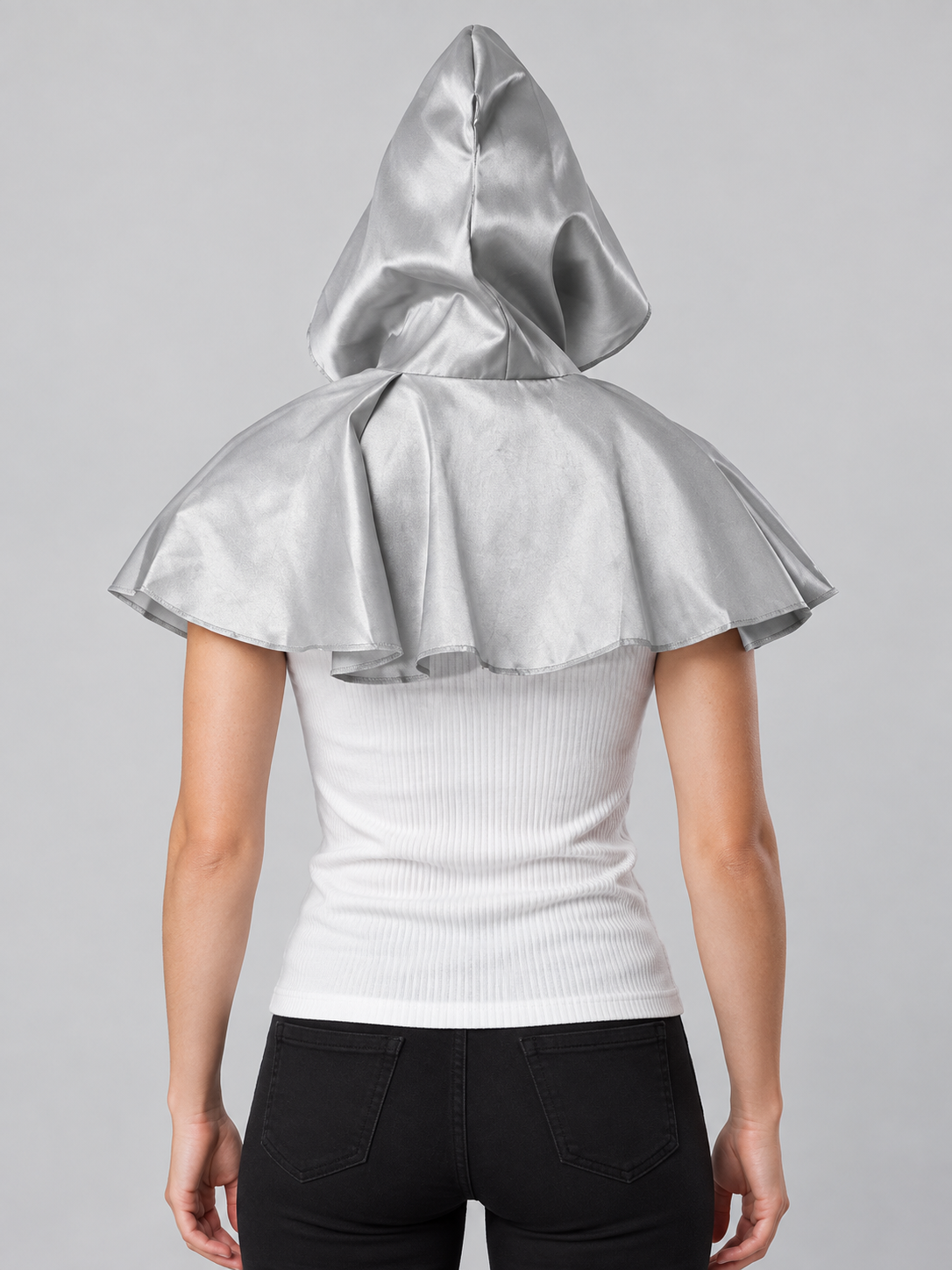 Silver Shiny Hooded Carnival Cape
