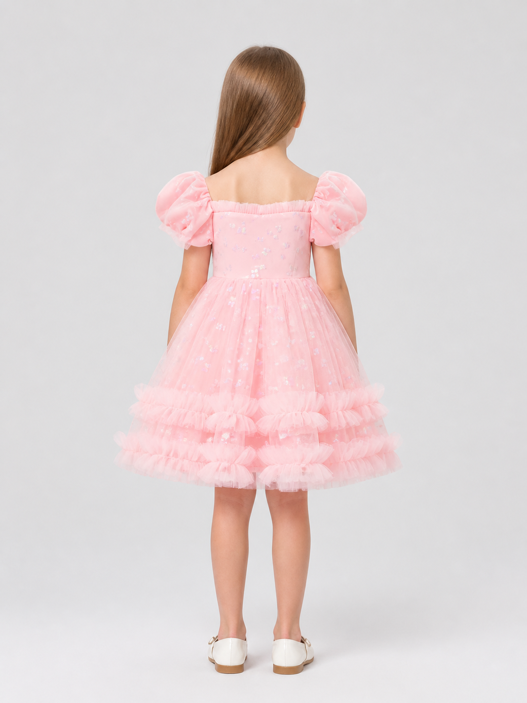Pink Girls’ Princess Dress with Puff Sleeves