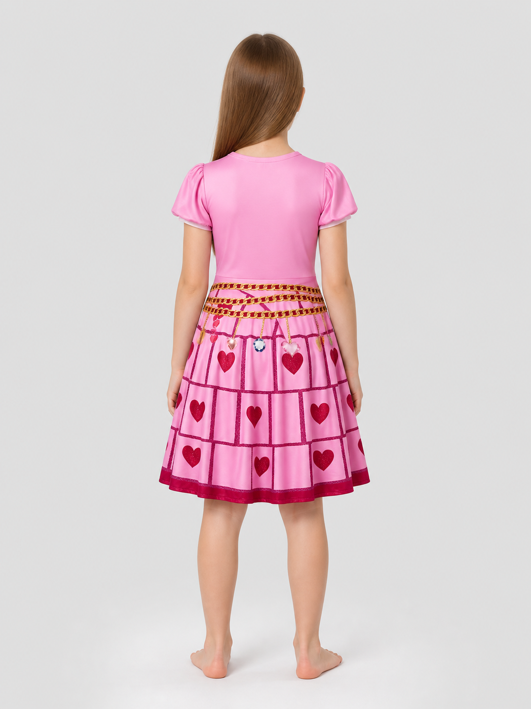 Poofy Red Queen Cosplay Dress with Hearts back view