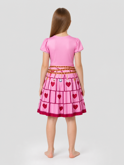 Poofy Red Queen Cosplay Dress with Hearts back view