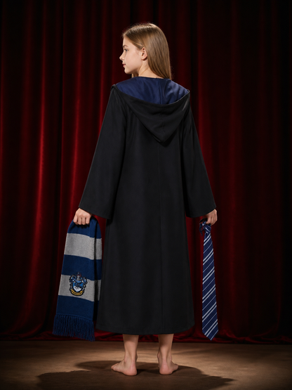 Academy Wizard Robe Costume Set, Hooded Long Robe With Tie And Scarf back view