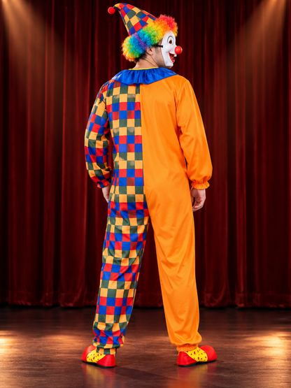 Adult Clown Costume: Jumpsuit, Wig, Mask, Hat