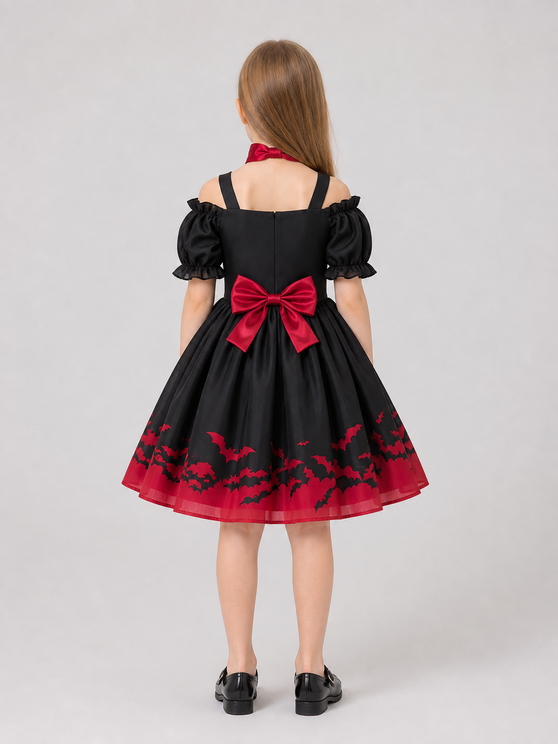 Princess Dress with Bats, Red and Black back view