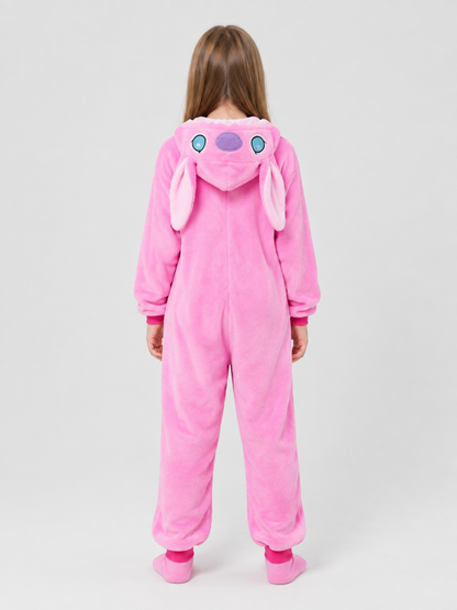 Pink Plush Hooded Pajama Jumpsuit with Ears