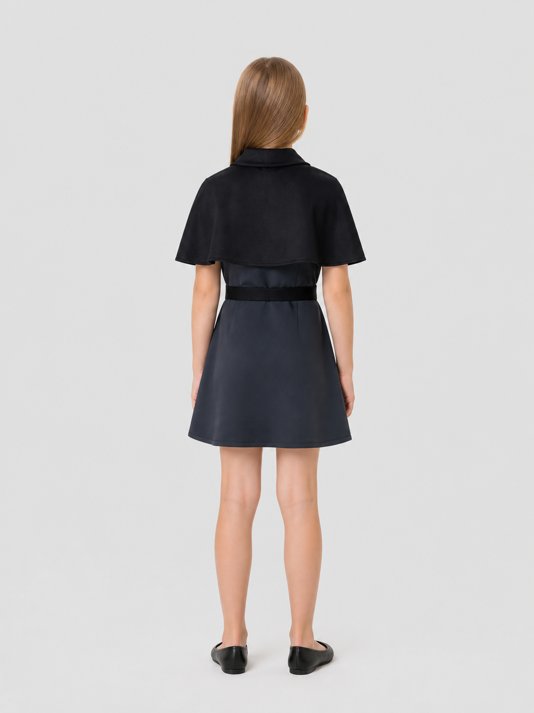 Amity Cosplay Dress, Black, with Belt and Gold Buttons back view