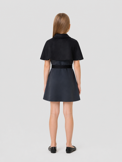 Amity Cosplay Dress, Black, with Belt and Gold Buttons back view