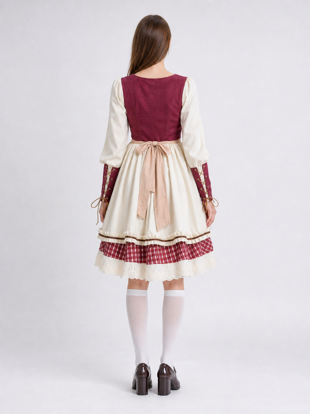 Historical costume for the stage with apron and lace back view